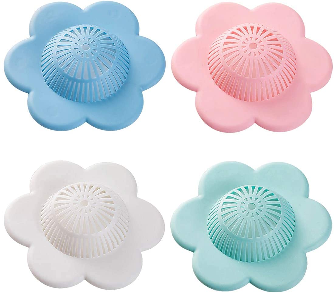 Hair Catcher Silicone Hair Stopper Shower Drain Covers, Bathtub and Shower Drain Protectors with Suction Cups Suit for Bathroom Bathtub and Kitchen 4 Pack