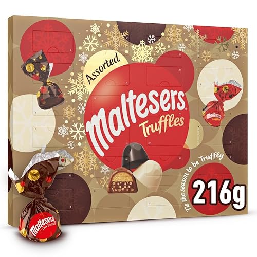 Maltesers Truffles Assorted Chocolate Advent Calendar, 24 Milk, White & Dark Chocolate Truffles, 216g