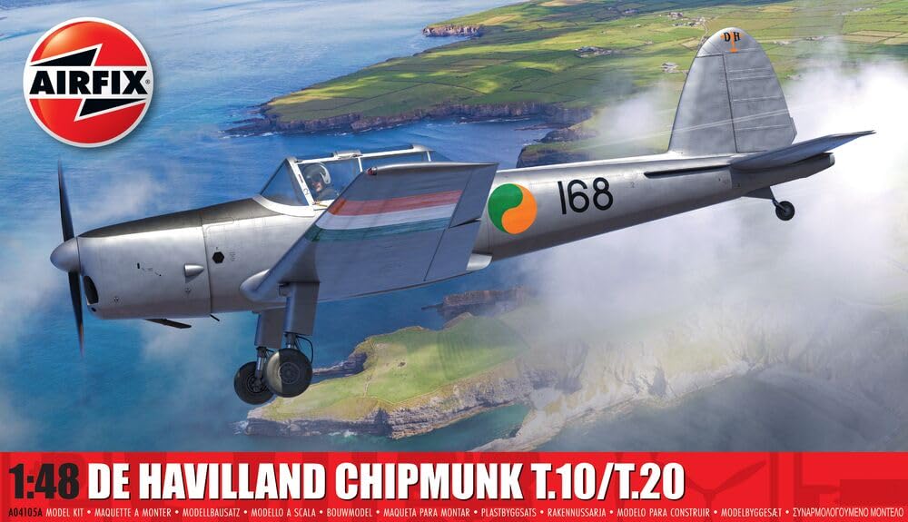 AIRFIX - Standard Model Set - A04105A de Havilland Chipmunk T.10/T.20 Model Building Kit - Plastic Plane Kits for Adults & Children 8+, Set Includes Sprues & Decals - 1:48 Scale