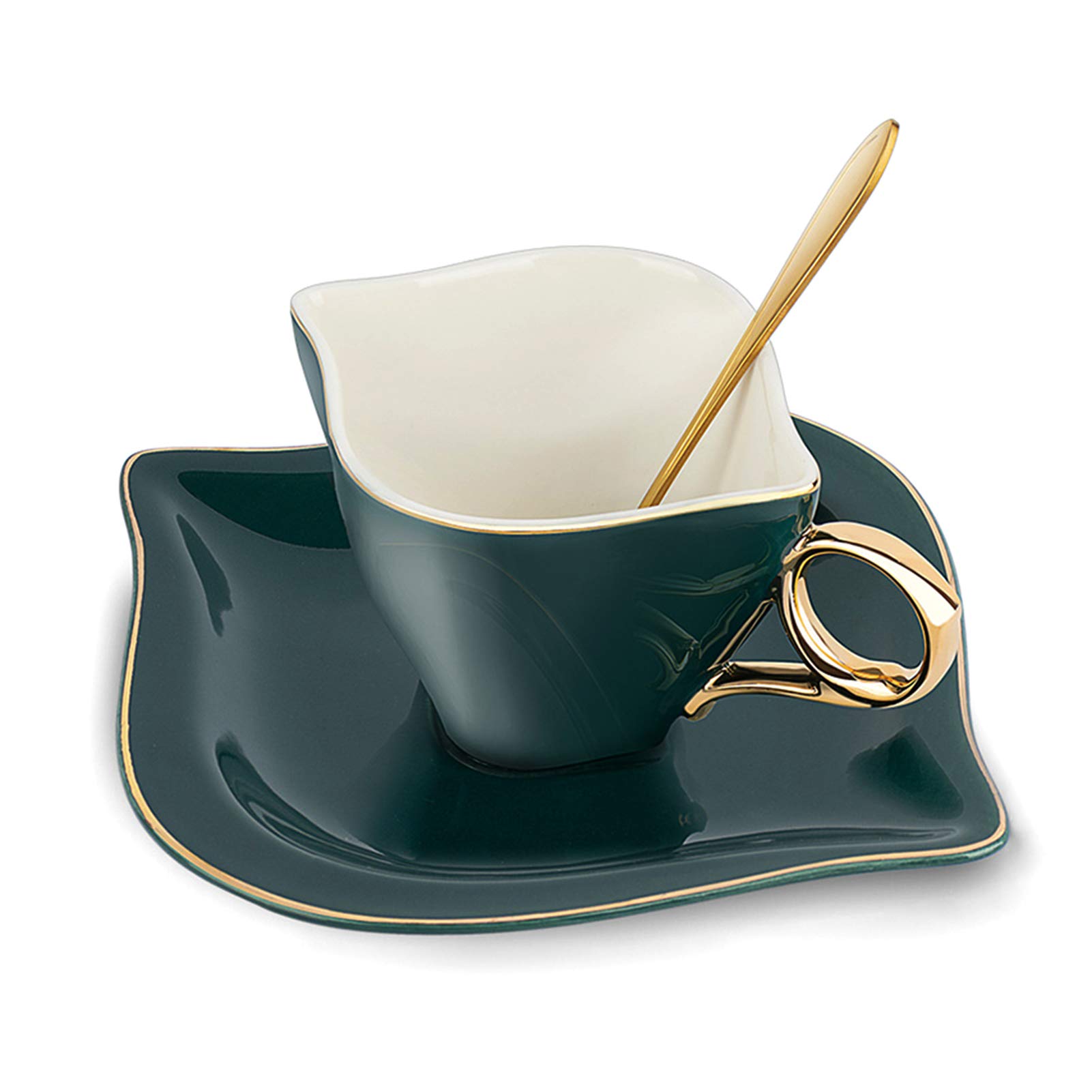 Guajave Vintage Ceramic Color Glaze Tea Cup Set with Saucer and Spoon, Exquisite Packing Box Dishwasher Safe Coffee Cup for Teatime Trim Fine Dining and Table Décor