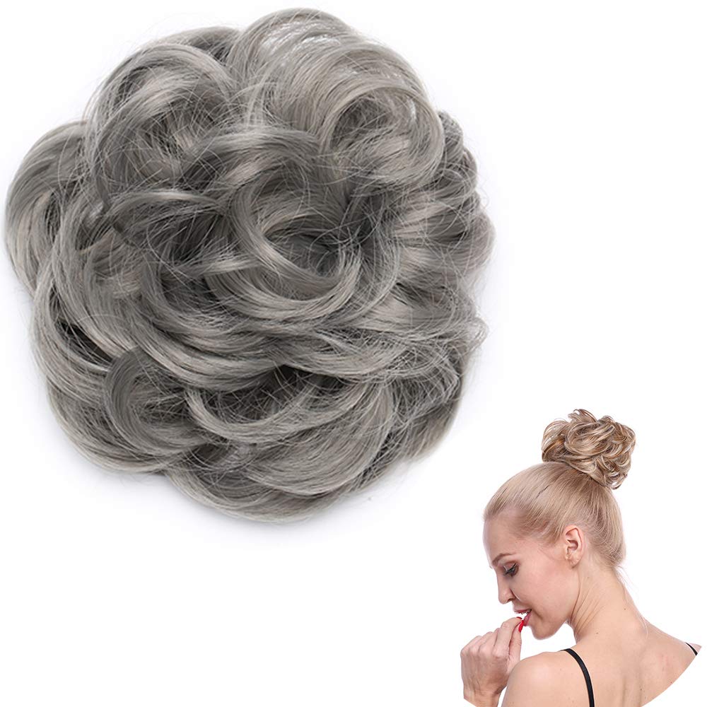 Thick Hair Donut Scrunchie for Buns, Updos & Chignons - Wavy, Curly & Messy Hair - Extension Ribbon - Dark Grey