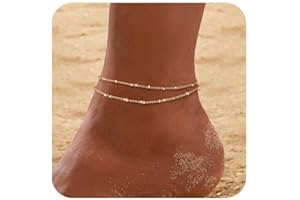 ZHESHY Gold Silver Ankle Bracelets for Women 14K Gold Plated Waterproof Dainty Layered Tennis Heart Dot Clover Cuban Chain Si