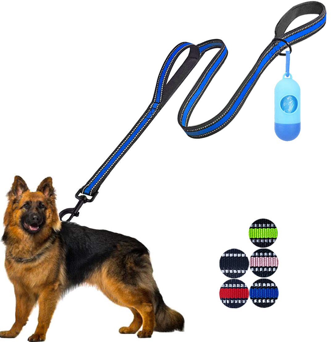 JSXD Heavy Duty Double Handle Dog Leash - 5 FT with Comfortable Padded and Reflective Rope, Suitable for Small, Medium, Large Dogs (Wide-Blue) โ image 1