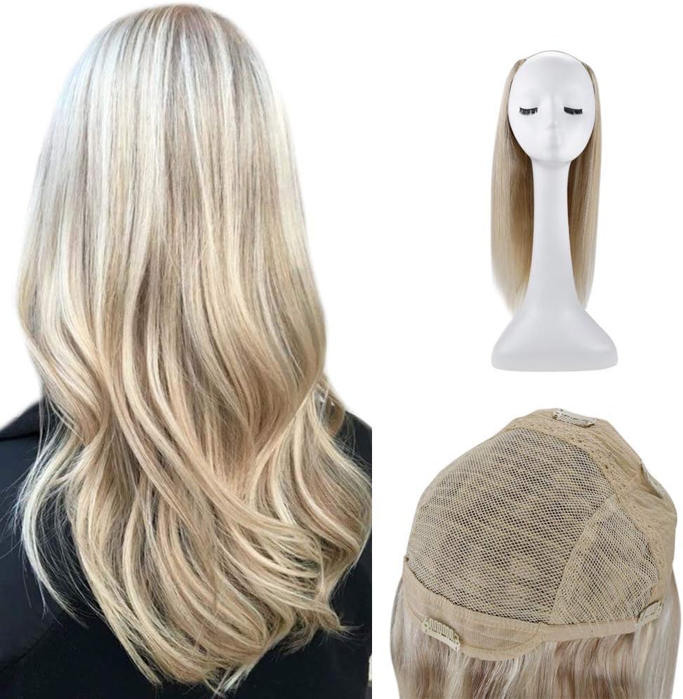 Full Shine U Part Half Wigs 「Clearance Sale」 22 Inch One Piece Clip-in Half Wigs Human Hair Extensions Highlight Color 18 Ash Blonde And 60 Platinum Blonde 180 Gram U Part Wigs Human Hair