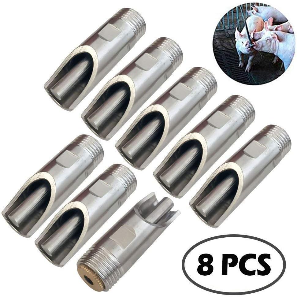 MMonDod 8 Pieces 1/2" NPT Stainless Steel Automatic Pig Nipple Water Drinker Farm Animal Water Feeder Supply Sows Piglets Drinking