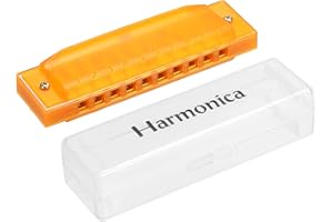 PATIKIL Clearly Colorful Translucent Harmonica 10 Holes Yellow ABS Harp Mouth with PVC Box for Educational Musical Instrument