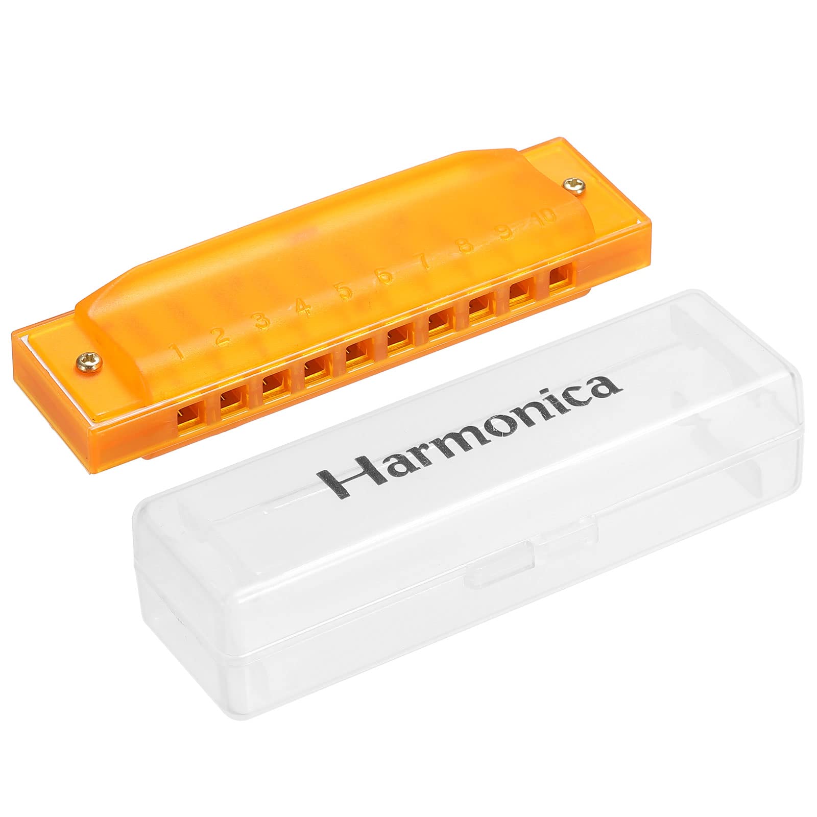 PATIKIL Clearly Colorful Translucent Harmonica 10 Holes Yellow ABS Harp Mouth with PVC Box for Educational Musical Instruments Beginners Adults Professionals