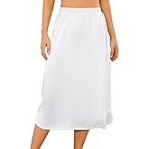 Vlazom Women's Satin Half Slip Under Slip Long Underskirt Half Slips for Under Dresses Slip Side Slit Size S-XXL