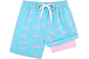 Cozople Boys Swim Trunks with Boxer Brief Liner Compression Swimwear Quick Dry Swim Shorts Bathing Suits 7-20 Years