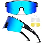 SPOSUNE Polarized Cycling Glasses with 3 Interchangeable Lenses for Women Men, TR90 Sports Sunglasses Running Baseball