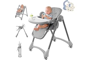 High Chair with Wheels, 6 in 1 Convertible High Chairs for Babies and Toddlers, Portable Foldable Baby Chair with Adjustable 