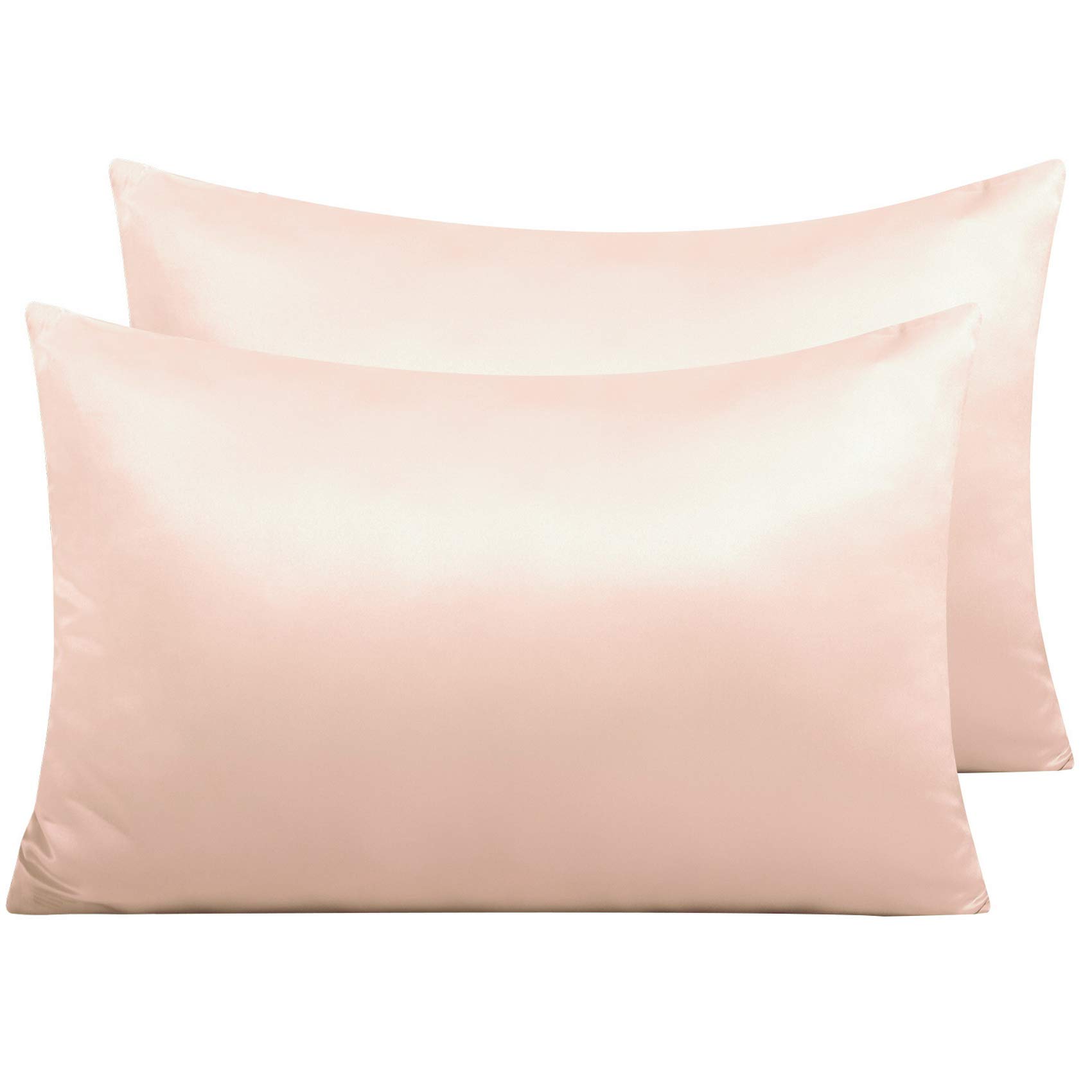NTBAY 2 Pack Zippered Satin Pillow Cases for Hair and Skin, Luxury Standard Hidden Zipper Pillowcases Set of 2, 50x75 cm, Pink