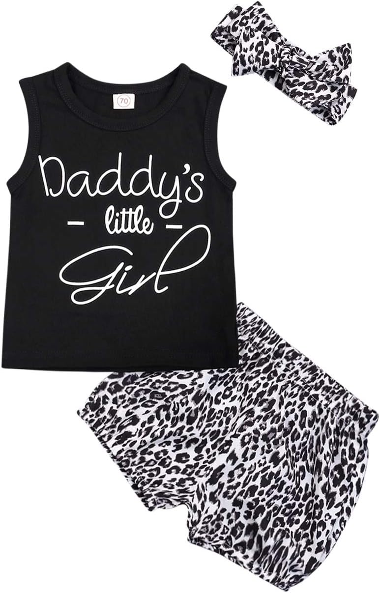 Toddler Baby Girls 3pc Matching Outfits Sleeveless Vest Leopard Shorts with Headband Clothes Set