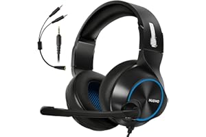 ARKARTECH Gaming Headset with Mic for Xbox One PS4 PS5 PC Switch Tablet Smartphone, Headphones Stereo Over Ear Bass 3.5mm Microphone Noise Canceling 7 LED Light Soft Memory Earmuffs(Free Adapter)