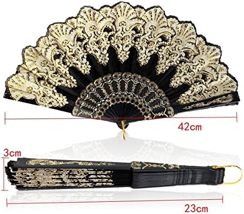 Black Spanish Style Dance Party Wedding Lace Silk Folding Hand Held Flower Fan