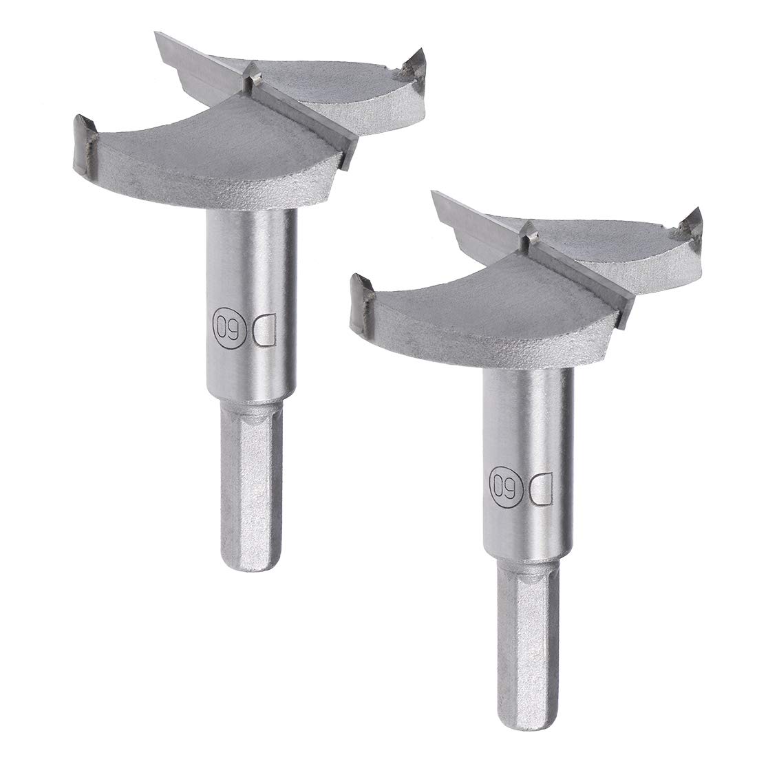 Sourcingmap Forstner Drill Bits 60mm, Tungsten Carbide Wood Hole Saw Auger Opener, Woodworking Hinge Hole Drilling Boring Bit Cutter, 2pcs (Gray)