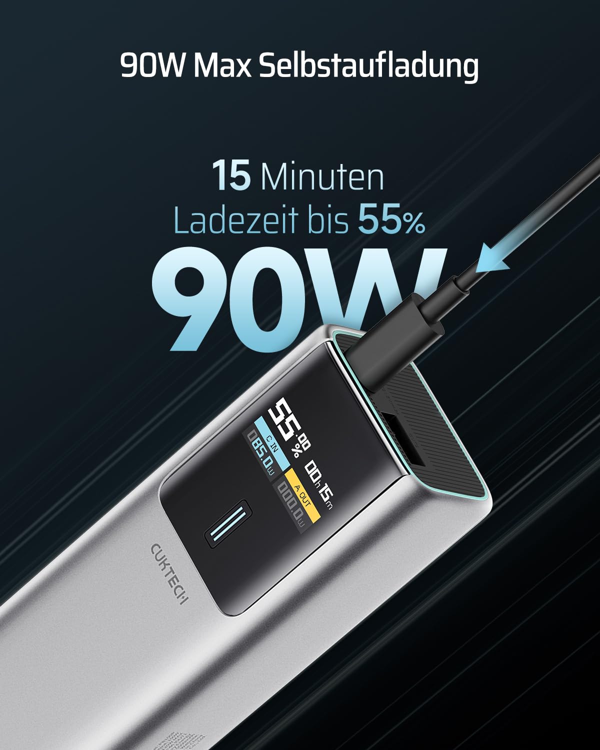 CUKTECH 10 Powerbank 10000mAh (4S1P), 100W Power Bank mit Digitales Display, Externer Handyakku Schnellladefunktion für iPhone 15/14/13 Series, Samsung Galaxy S23, iPad Air/Pro, Xiaomi, MacBook, Dell 7