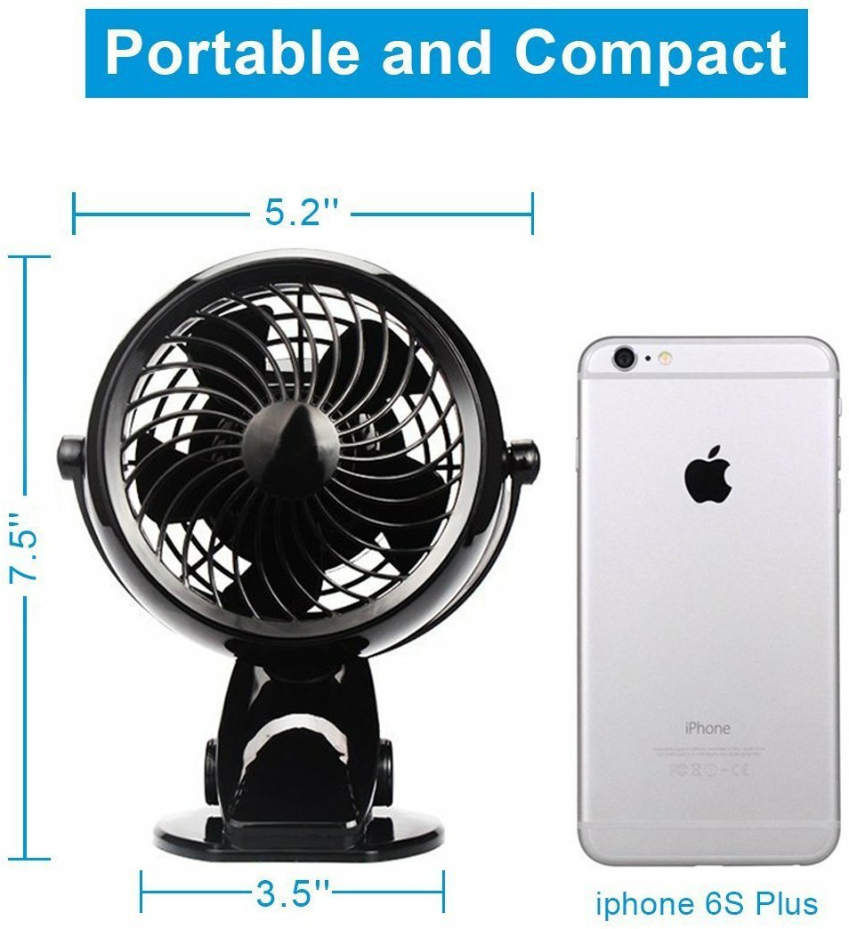 Gazeled Clip on Fan Battery Operated, 360° Rotation, with 8 Free AA Batteries, Quiet USB or Battery Operated Fan, 5'' Portable Battery Powered Clip on Fans for Camping, Stroller, Bedroom, Outdoor