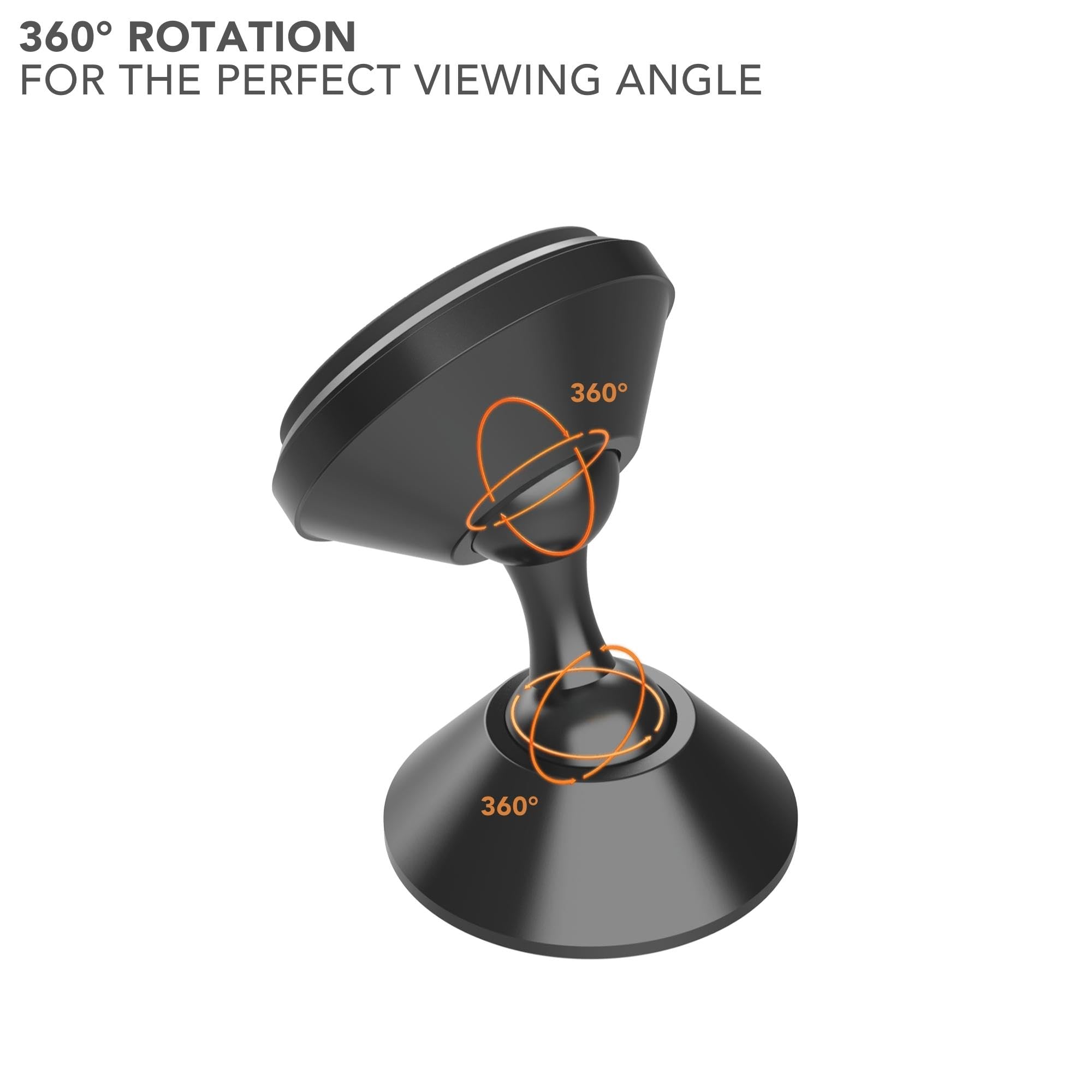 ROKFORM - Adjustable Magnetic Car Mount, 360 Degree Swivel with 3M VHB Tape, Cell Phone Holder, Aluminum Dashboard Phone Mount Stand for Truck Car & Van (Black)