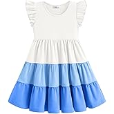 Arshiner Toddler Dress Girls Summer Ruffle Sleeve Tiered Swing Midi Casual Sundress with Pockets