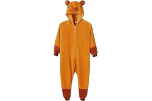 Capybara Onesie Kids Cartoon Warm Capybara Pajamas with Hood Fluffy Cute Pajamas for Themed Parties, Casual Home Wear 120cm