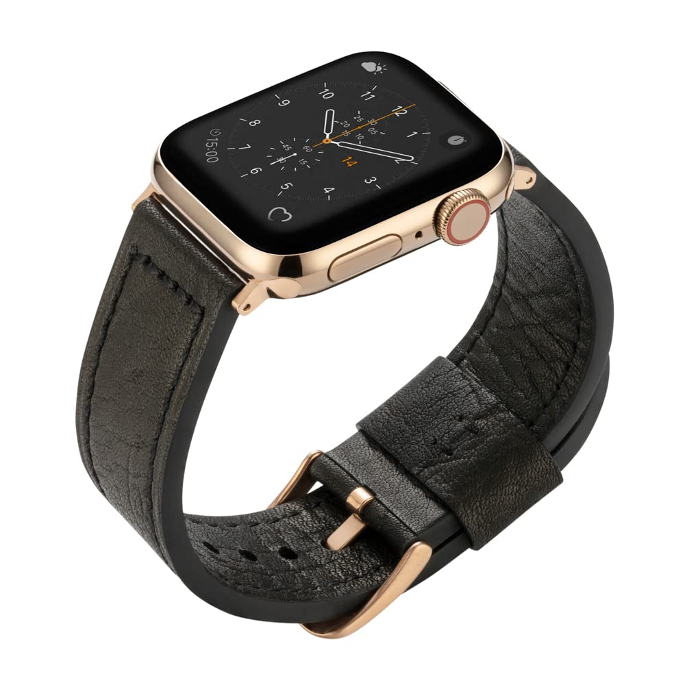 Buckle & Band Lond Luxury Black Leather Watch Strap compatible with Apple Watch Genuine Hand Crafted Designer Band 38mm Gold Buckle