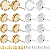 Beebeecraft 1 Box 2 Colors 60Pcs Cabochon Stud Earrings 18K Gold & Sterling Silver Plated Stainless Steel Round Cabochon Stud Earring Blanks with 6mm Tray 60Pcs Backs for Jewelry Making