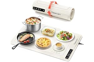 TASEVEN Food Warming Mat, Silicone Heating Tray with 7 Temperature Settings, Quick Full Surface Heating Pad, Thermochromic Line, Kids Lock, Electric Warming Tray for Buffets Party