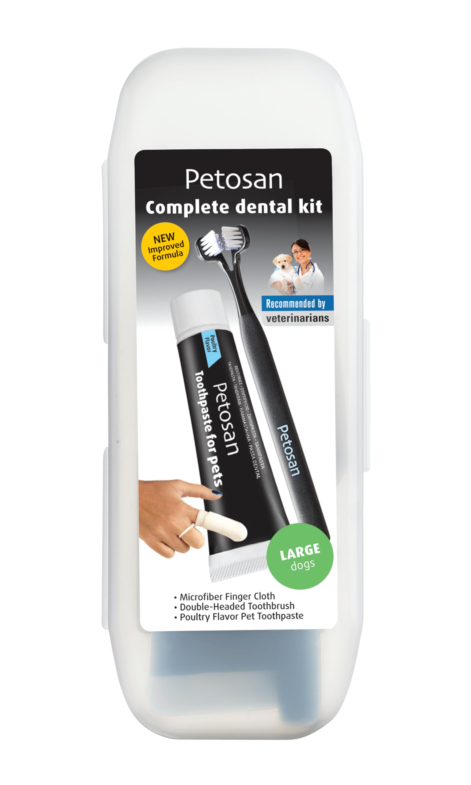 Petosan Complete Dental Kit for Large Dogs - Veterinarian-Approved Toothbrush, Toothpaste, and Oral Cleaner Set - Promotes Healthy Gums, Controls Tartar, and Fights Bad Breath