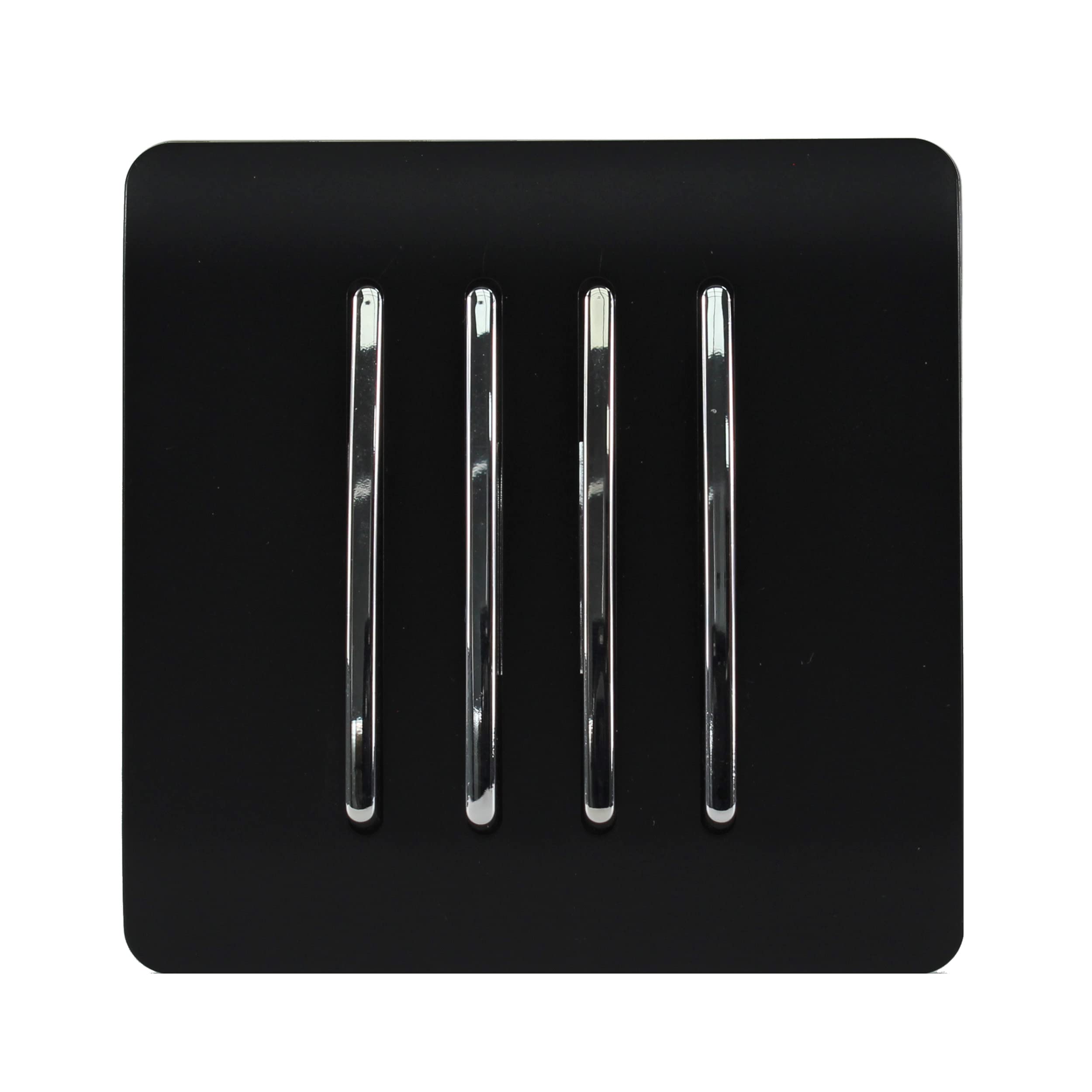 Trendi 4 Gang 2 way 240V Screwless Raised Front Plate Plastic Artistic Modern Glossy 10 Amp Chrome Rocker Quad Electrical Wall Light Switch Matt Black - ART-SS8MBK