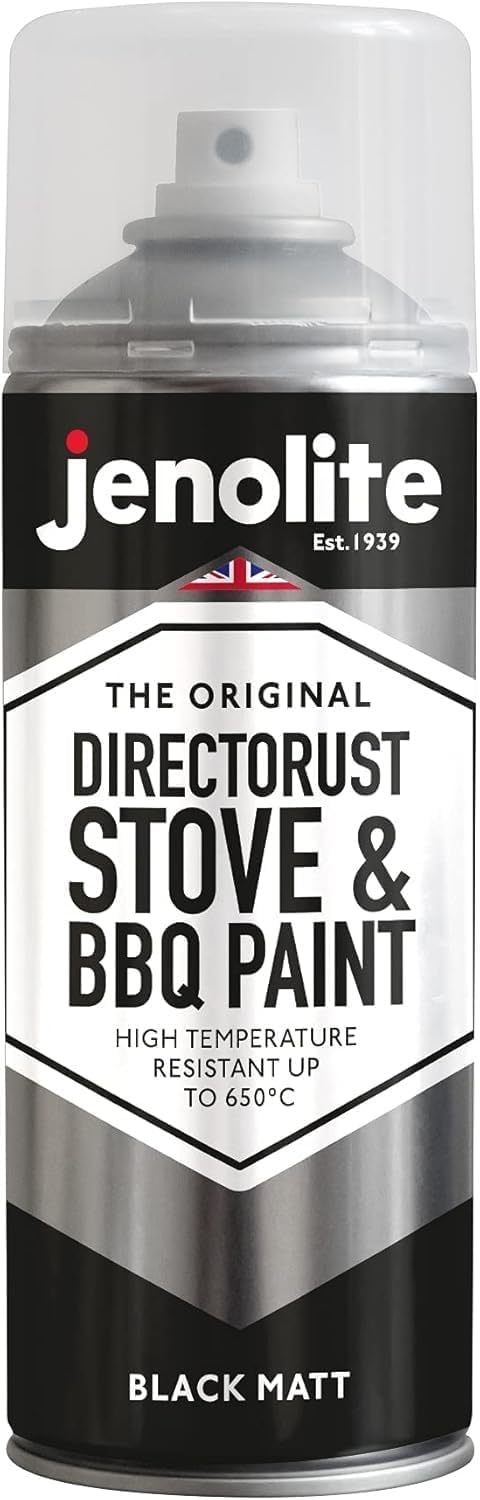 JENOLITE Directorust BBQ & Stove Spray | BLACK | 400ml | High Temp Paint Up to 650°C | Barbecue, Stove, Chimineas, Wood Burner, Automotive, Fire Screens