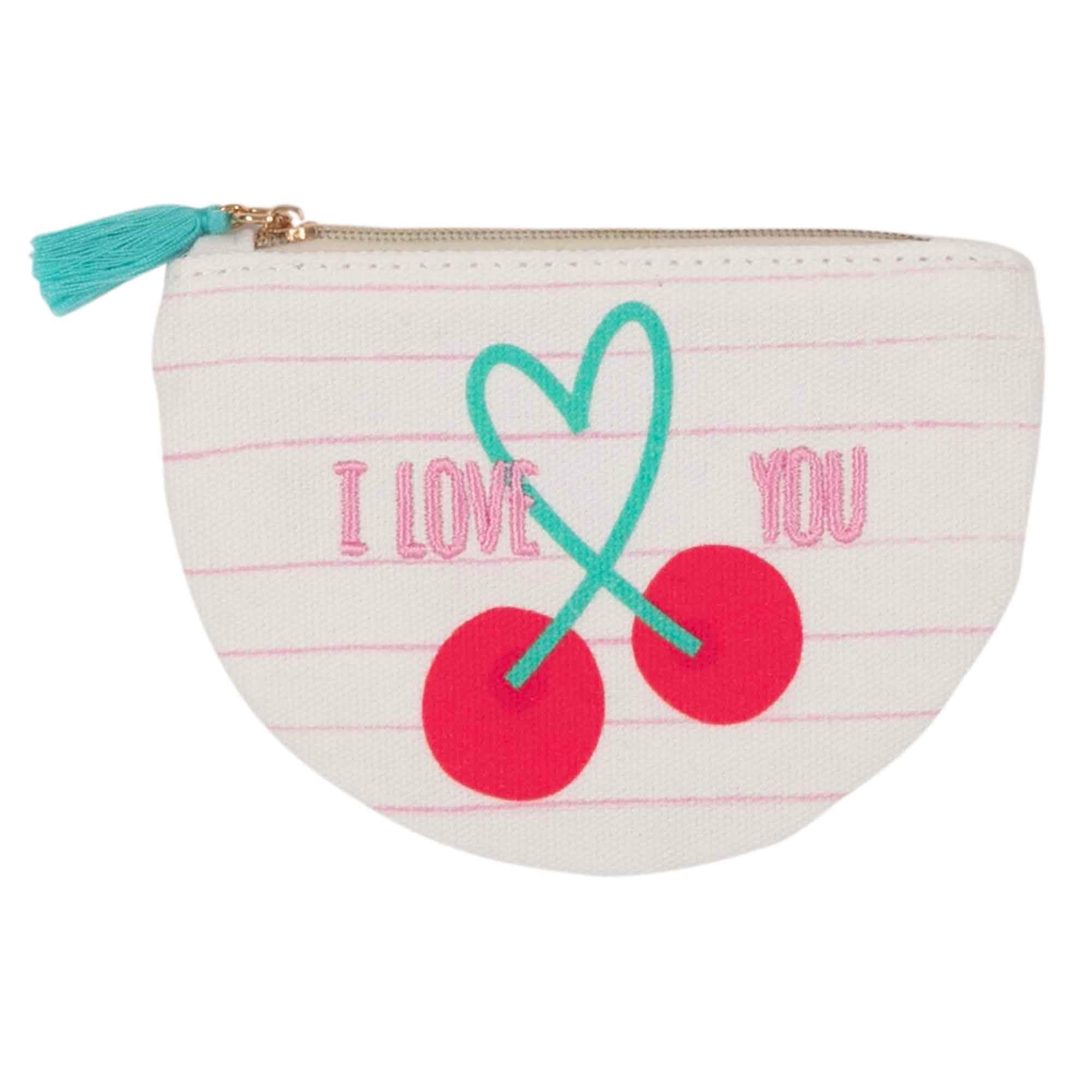 Draeger Paris I Love You Coin Purse, Pink, One Size, Cotton Zip Purse