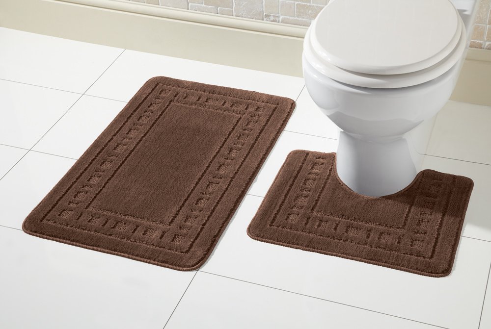 Olivia Rocco Miami 2 Piece Bath Mat & Pedestal Set, Non Slip Bathroom Set (Chocolate) — image 1