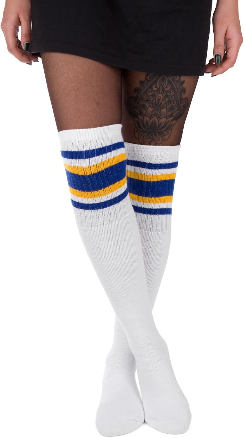 Baseball Socken Overknee Damen - Grün-Weiß Gestreift