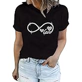 Rhinestone Infinity & Heart Print T Shirt for Women Fashion Love Letter Graphic Short Sleeve Shirt Casual Tee Tops