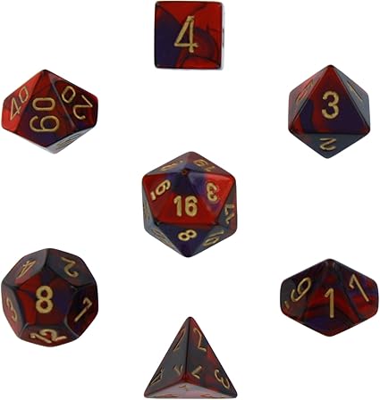 Polyhedral 7-Die Gemini Dice Set - Purple-Red with Gold