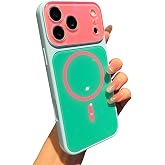 Caseative for iPhone 15 Case, Green Pink | Contrast Dopamine Jelly Color Block Crystal Camera Lens Protection Compatible with MagSafe