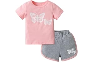 Toddler Baby Girls Outfits Summer Leisure Clothes Butterfly Print Short Sleeve Pullover Tops Shorts 2pcs Sets