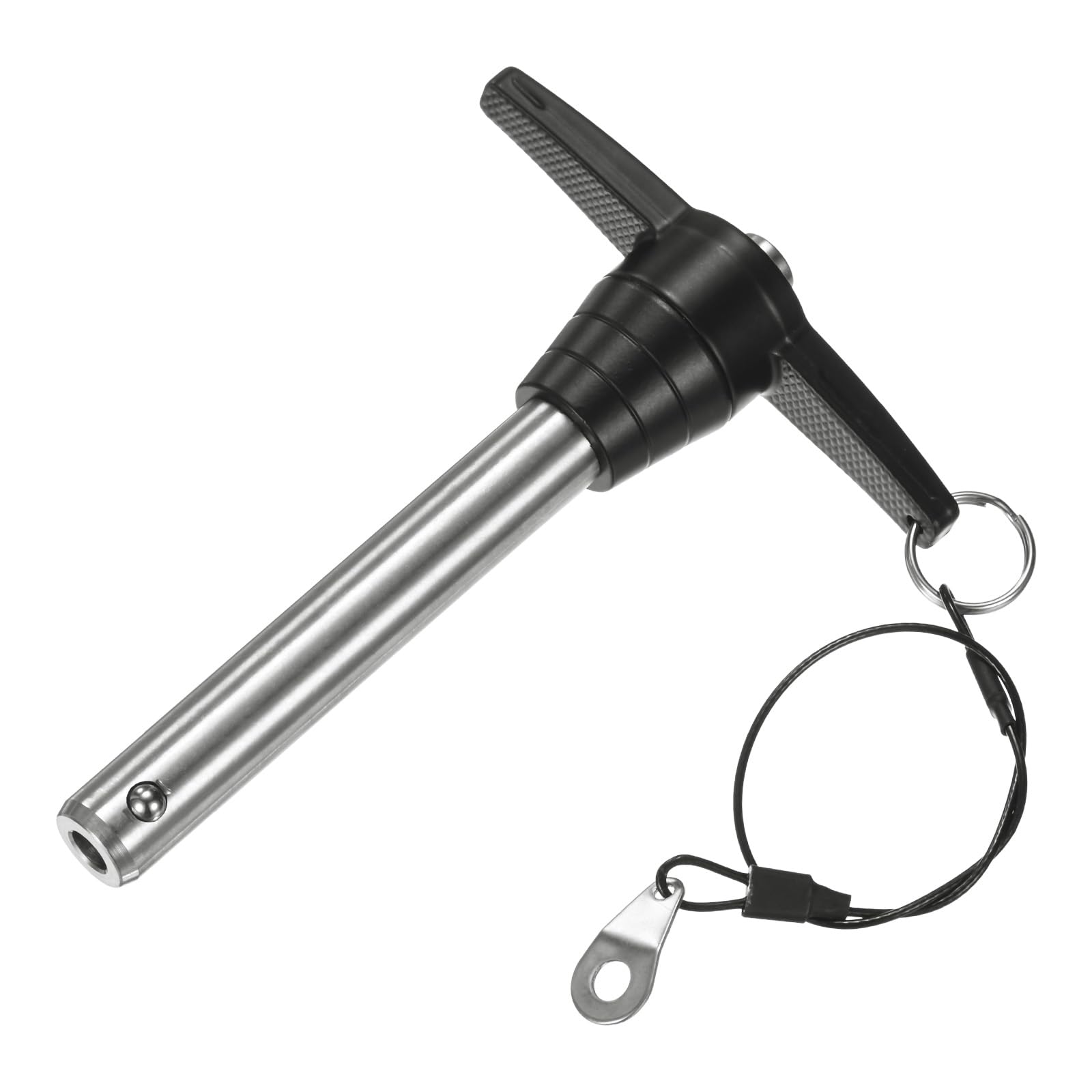 M METERXITY T Handle Lock Pin, 5/8"(16mm) Dia. 3-5/32"(80mm) Usage Length Push-Button Quick Release Locking Pins W Lanyard Cable for Speaker/Aviation/Gym/Machine [304 Stainless Steel]