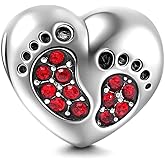 Heart Love Footprints Charms 925 Sterling Silver Jan-Dec Birthstone Crystal Charms Beads for Pandora Bracelets
