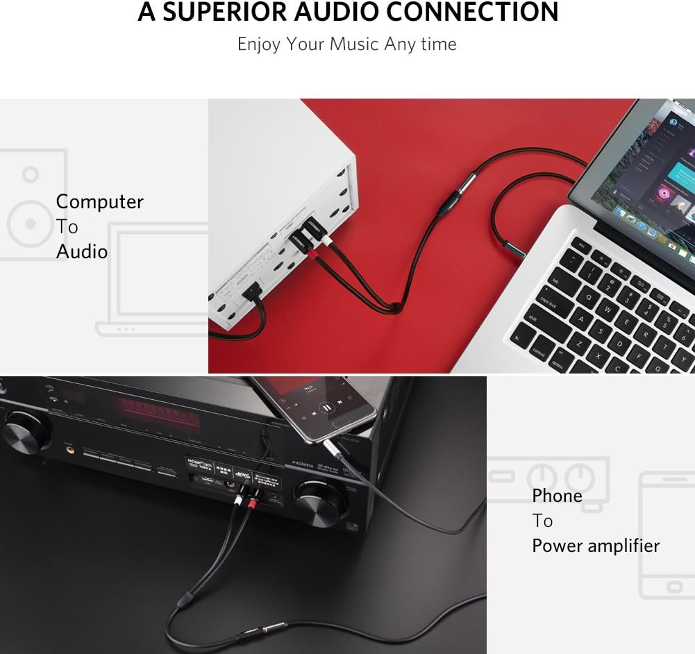 UGREEN RCA to 3.5mm Female Adapter 2 Phono Male Mini Jack Cable Red and White Aux Headphone Stereo Audio Lead Compatible with Hi-Fi Speaker Amplifier AV Receiver Car DJ Mixer Turntable DVD CD Player - Image 4