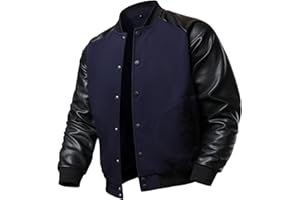 FANARCHER Men's Varsity Baseball Jacket Cotton Blend Letterman Jacket with Faux Leather Sleeve Bomber Coat