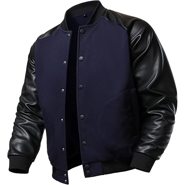 ZAPRIS Varsity Jacket Men's Genuine 100% Cowhide Leather Sleeve