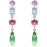 JNONL Handmade Sparkly Crystal Teardrop Dangle Drop Earrings Chic Long Square Round Oval Rhinestone Chain Stud Earrings For Women