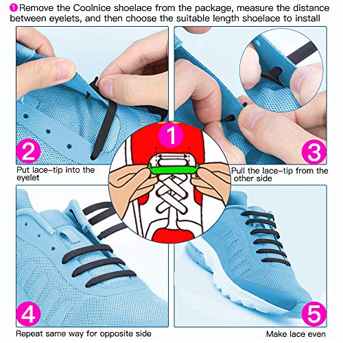 Coolnice No Tie Shoelaces for Kids, Men & Women Waterproof & Stretchy Silicone Flat Elastic