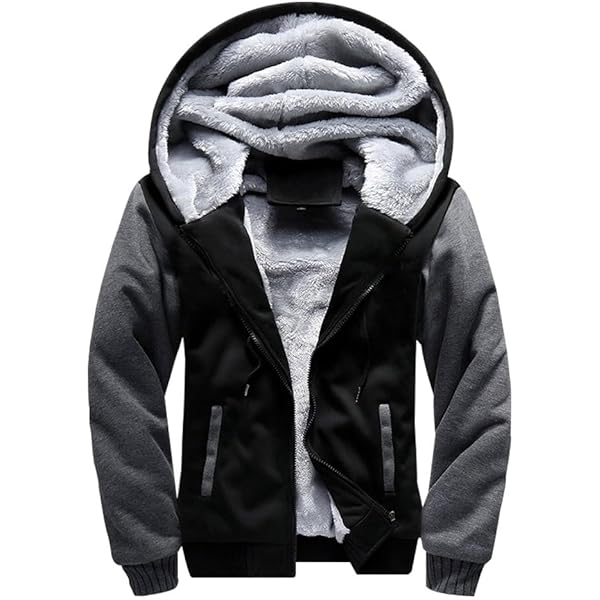 SWJGLITTR Men's Hooded Plush Jacket Male Color Matching Winter