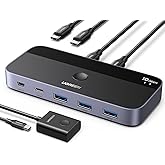 UGREEN USBC Switch 2 Computers Share 4 USB 3.2 Ports, 10Gbps Switcher Selector for PC Laptop Keyboard Mouse, Sharing Switch Adapter with 2 USB-C to C Data Cables and Remote