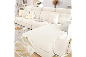 Disayu Magic Sofa Covers Couch Covers 2024 New Wear-Resistant Universal Sofa Covers Washable L Shape Stretch Couch Cushion Covers Slipcovers for Sectional Sofa (Texture White,Chaise Cover)