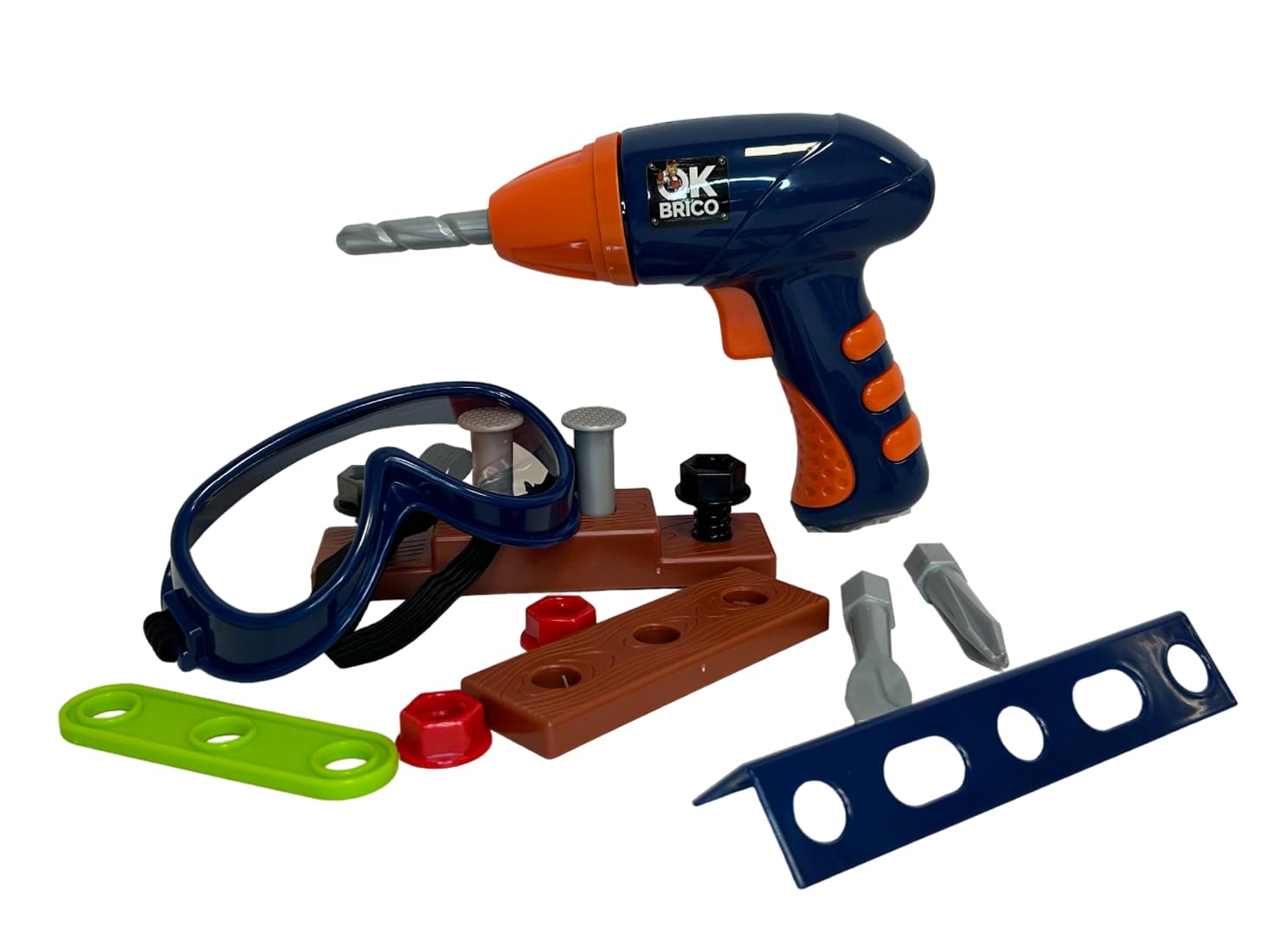 Children's Toy Drill Screwdriver Drill Toy with Protective Glasses DIY Tools and Accessories Screwdriver Drill with Rotating and Interchangeable Bits 14-Piece Tool Set