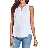 M T 4 YOU Women Cotton Linen Tank Tops V Neck Sleeveless Summer Shirts Loose Casual Work Tops Blouses